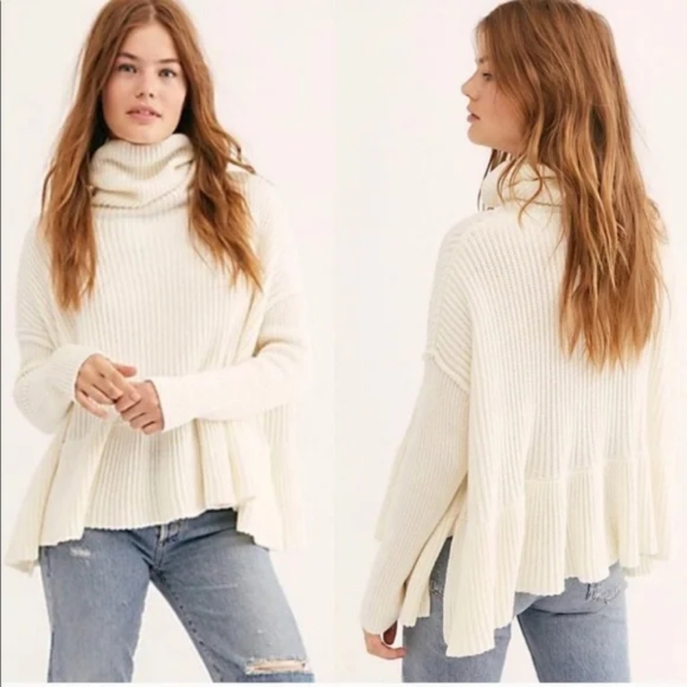 Free People White Peplum Sweater Layer Cake Small